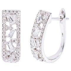 18 Karat White Gold 0.66 Carat Diamond Mini-Hoop Huggie Earrings