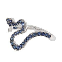 Anillo Serpiente Zafiro Azul 0,68 qt de Oro Blanco 18 Kilates