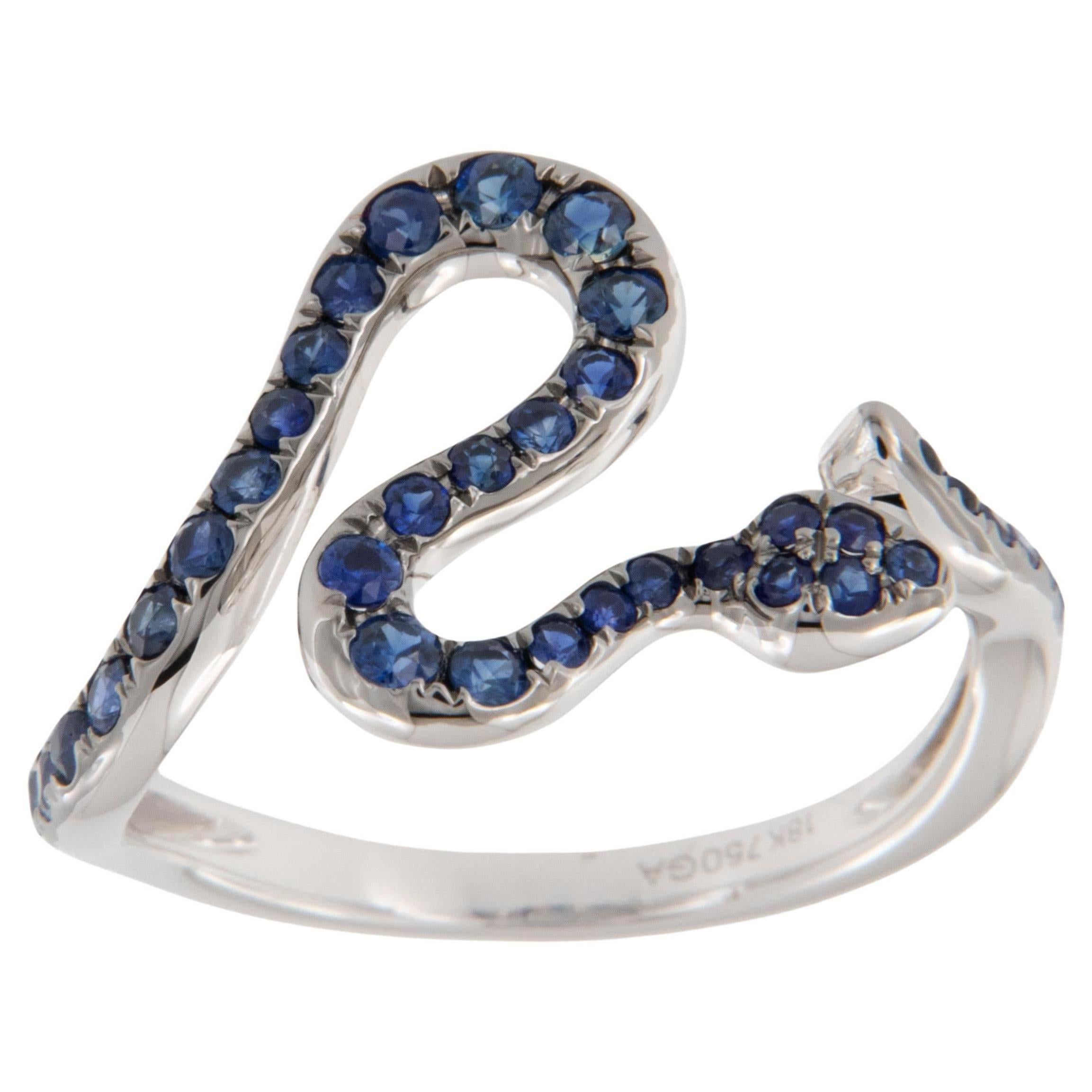 18 Karat White Gold 0.68 Cttw Blue Sapphire Serpent Ring