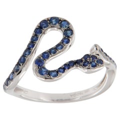 Anillo Serpiente Zafiro Azul 0,68 qt de Oro Blanco 18 Kilates