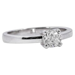 18 Karat White Gold 0.70 Carat Diamond Cushion-Cut Solitaire Engagement Ring