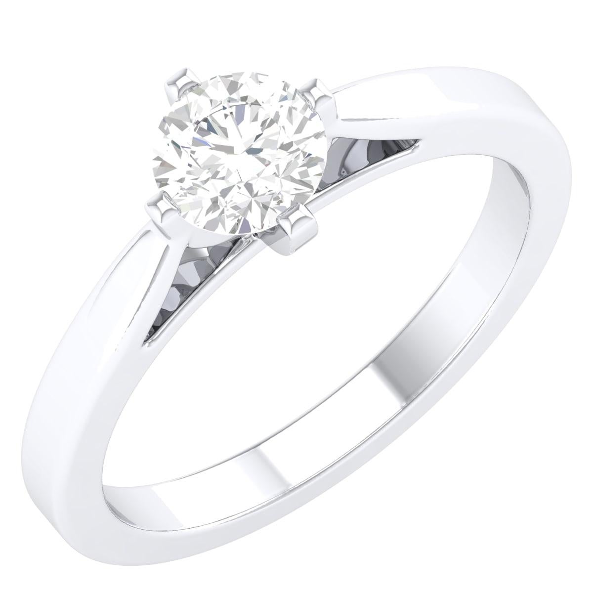 Round Cut 18 Karat White Gold 0.74 Carat Diamond Solitaire Ring For Sale