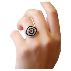 18 Karat White Gold 0.75 Carat Diamond Pave Black Onyx Cocktail Ring