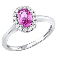 18 Karat White Gold 0.75 Carat Pink Sapphire Diamond Halo Ring