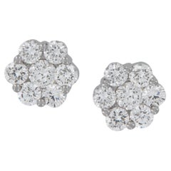 18 Karat White Gold 0.75 Cttw Diamond Cluster Flower Stud Earrings 