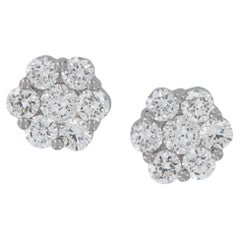 18 Karat White Gold 0.75 Cttw Diamond Cluster Flower Stud Earrings