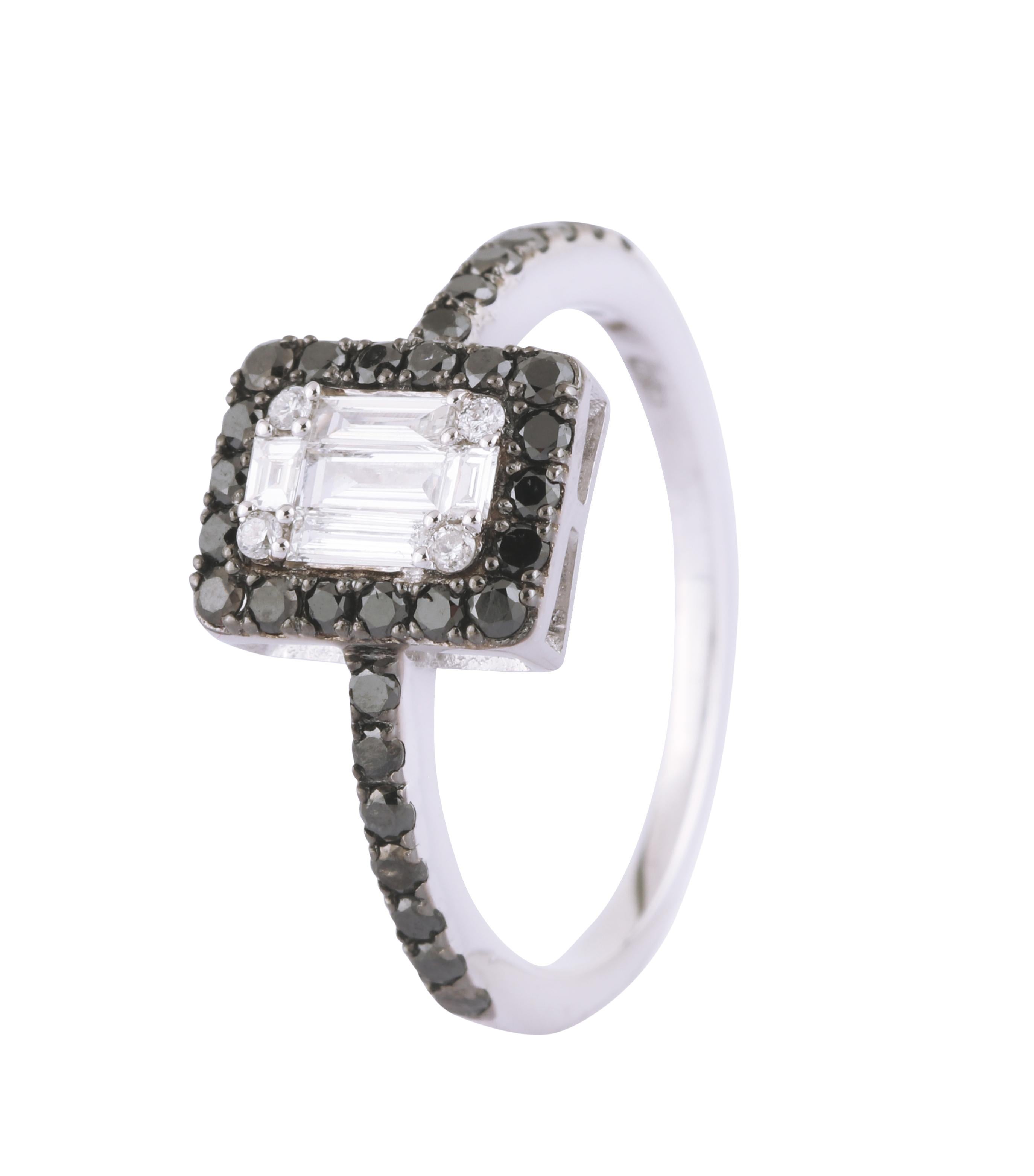 18 Karat White Gold 0.80 Carat White and Black Diamond Ring 

This ring offers a beautiful combination of brilliance and craftsmanship as you will be astonished to witness this beautiful amalgamation of white and black diamond. Its design is unique