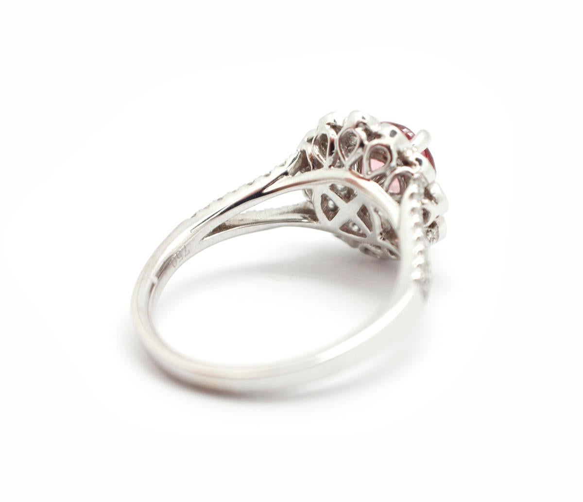 18 Karat White Gold, 0.84 Carat Diamond and 0.50 Carat Pink Tourmaline Ring In Excellent Condition In Scottsdale, AZ