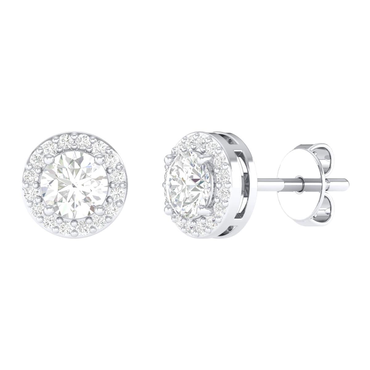 Brilliant Cut 18 Karat White Gold 0.96 Carat Emerald Solitaire Stud Earrings For Sale