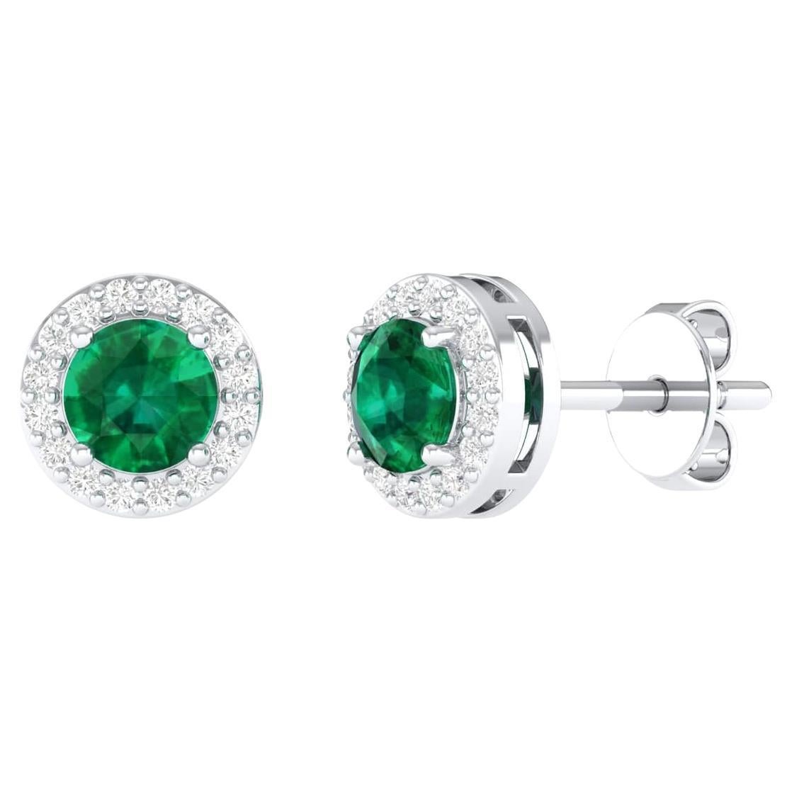 18 Karat White Gold 0.96 Carat Emerald Solitaire Stud Earrings