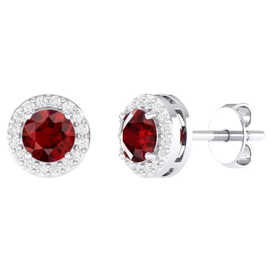 18 Karat White Gold 0.96 Carat Ruby Solitaire Stud Earrings For Sale