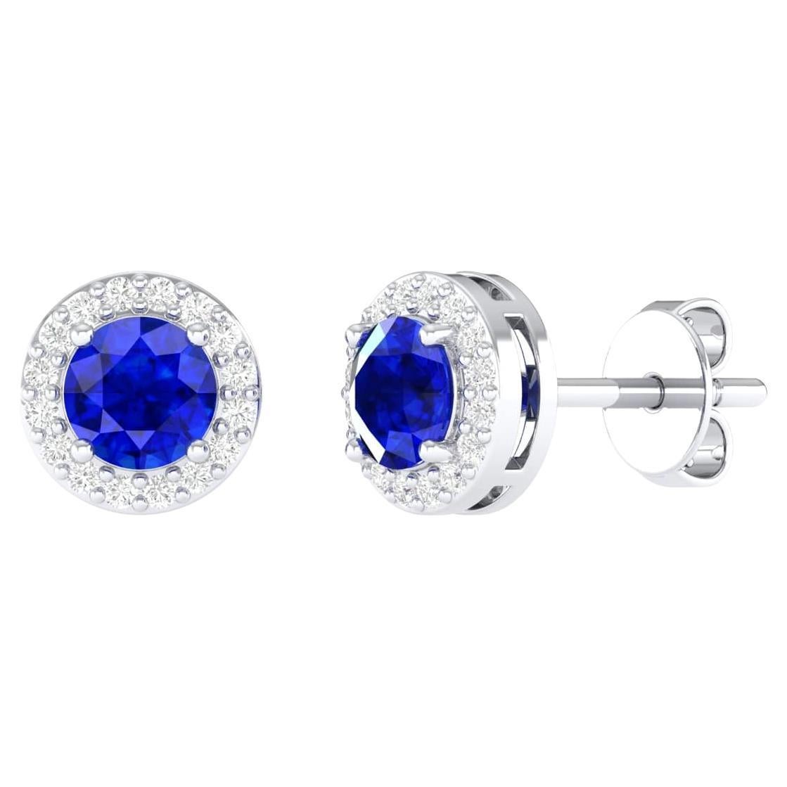 18 Karat White Gold 0.96 Carat Sapphire Solitaire Stud Earrings For Sale