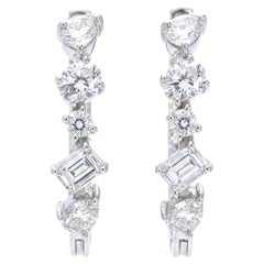 18 Karat White Gold 1 Carat Natural SI/H Mixed Cut Diamond Hoops Earrings