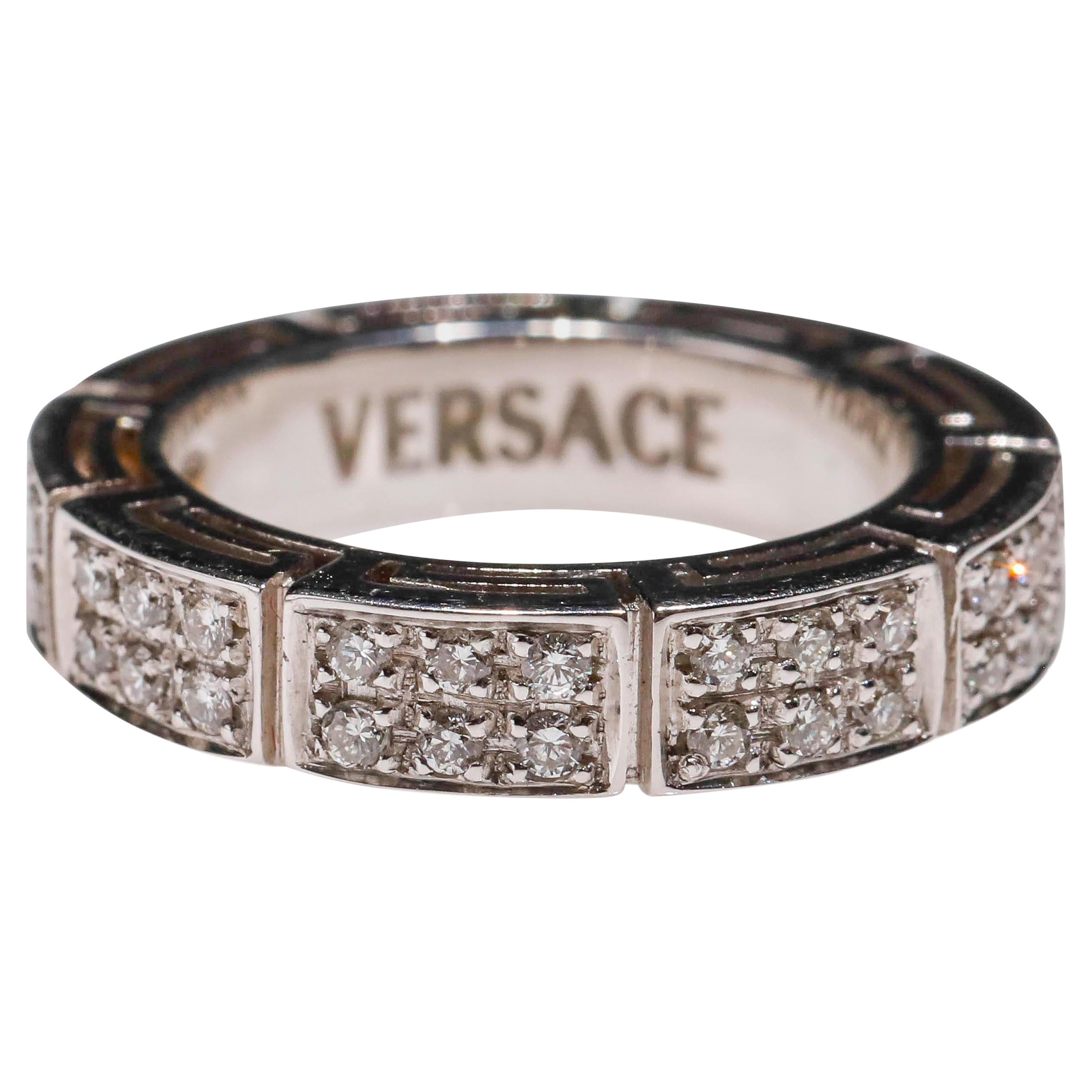 18 Karat White Gold 1 Carat Round Cut Pave Diamond Eternity Band Ring by Versace