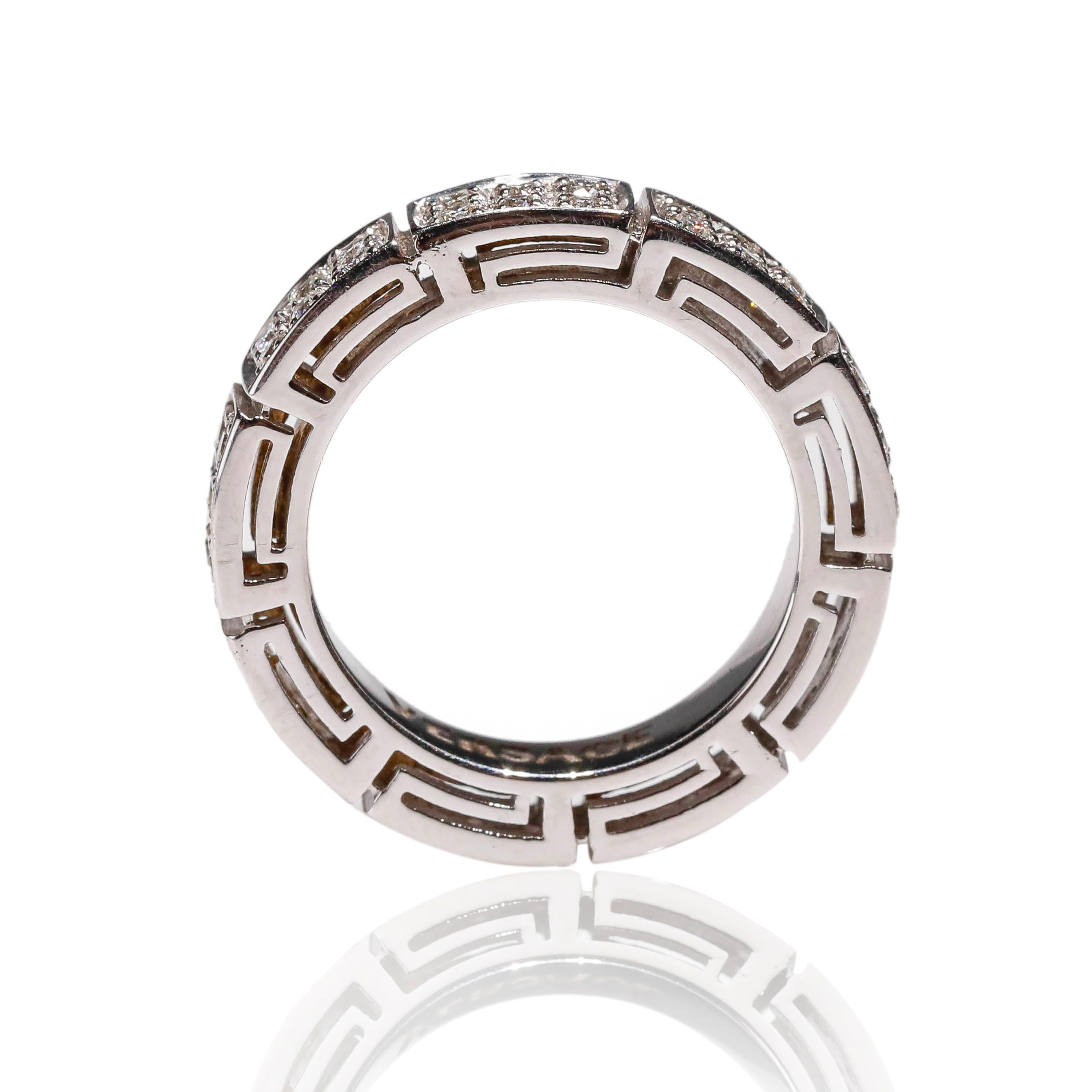 18 Karat White Gold 1 Carat Round Cut Pave Diamond Eternity Band Ring by Versace In New Condition For Sale In New York, NY