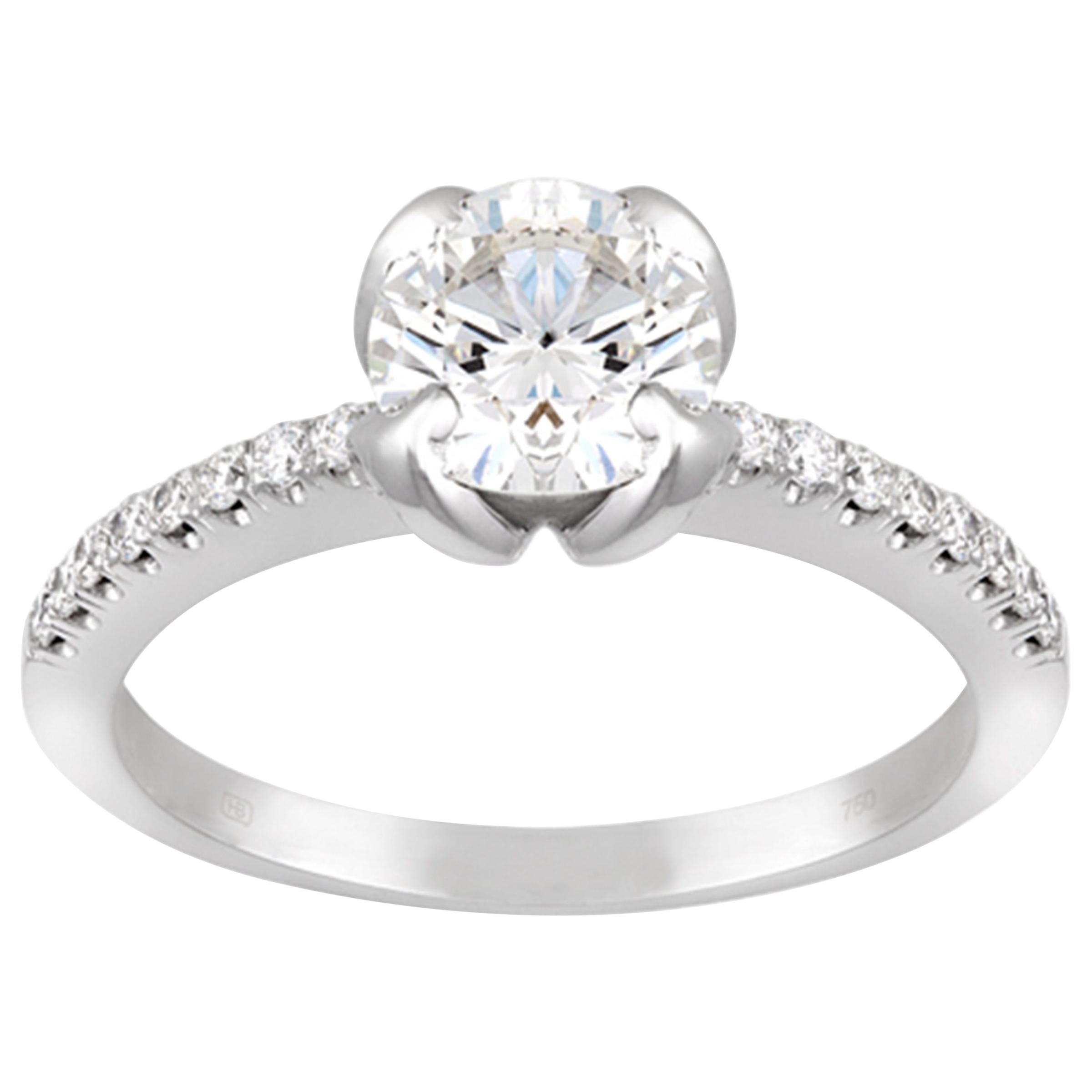 18 Karat White Gold 1 Karat Diamond Engagement Ring For Sale
