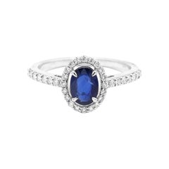 18 Karat White Gold 1.00 Carat Blue Sapphire and Diamond Halo Cluster Ring
