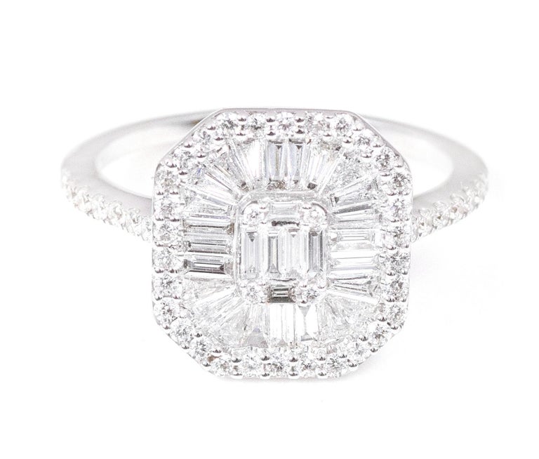 Bague Articulée En Or Blanc 18 Carats Avec Diamants Baguettes - Taille 54 - Occasion