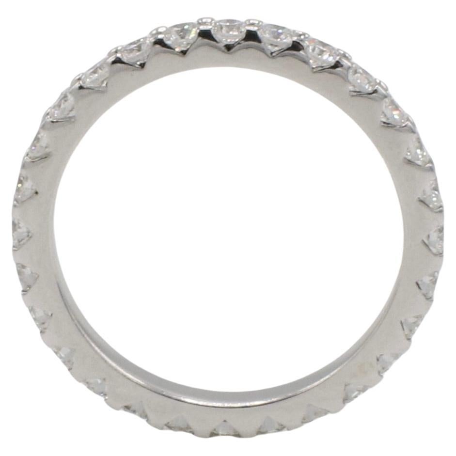 Modern 18 Karat White Gold 1.00 Carat Round Natural Diamond Eternity Band Ring For Sale
