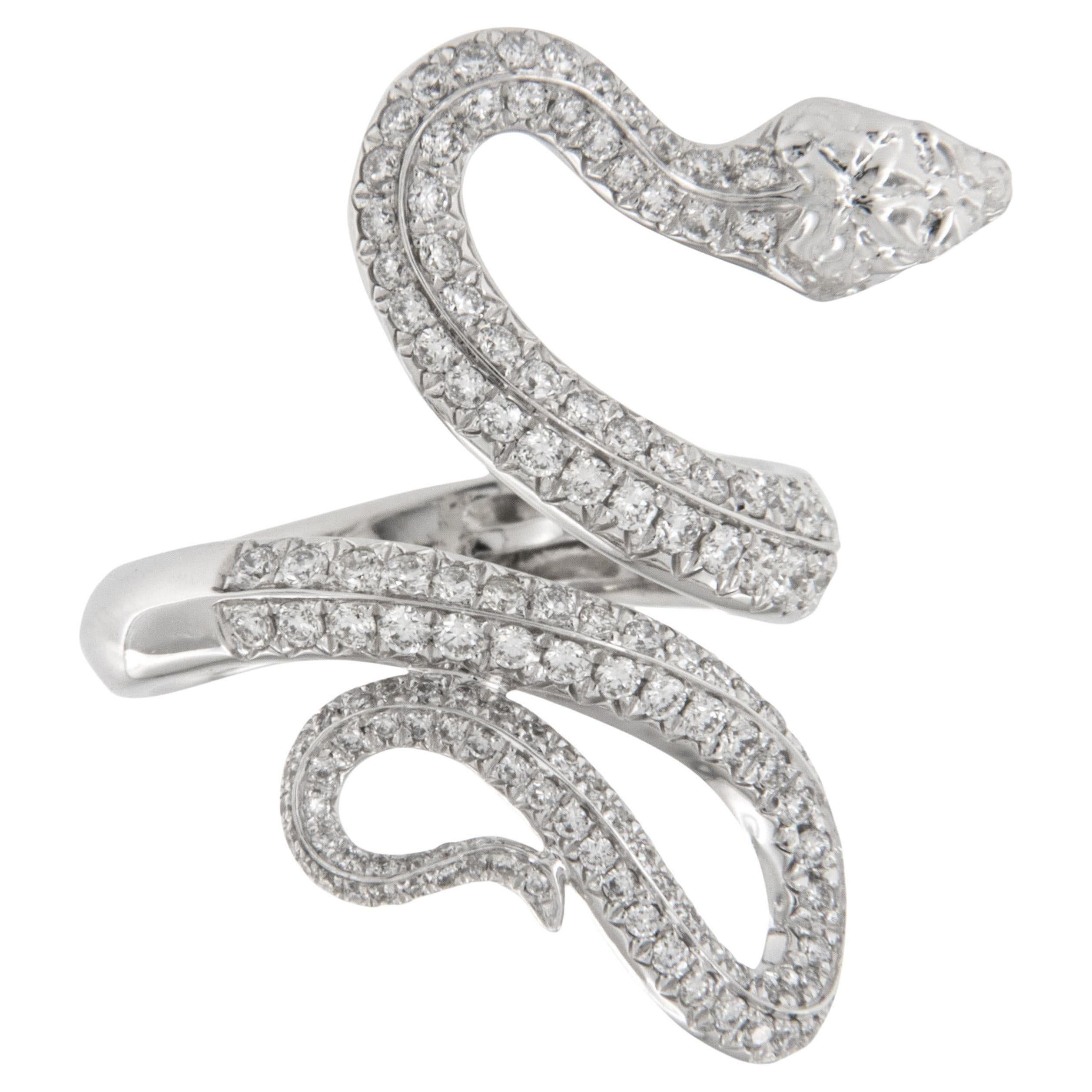 18 Karat White Gold 1.00 Carat Total Weight Diamond Serpent Ring