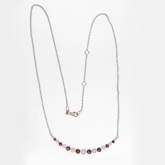 18 Karat White Gold 1.00 Cttw Diamond & 1.22 Cttw Ruby Curved Bar Necklace
