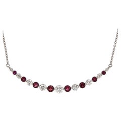 18 Karat White Gold 1.00 Cttw Diamond & 1.22 Cttw Ruby Curved Bar Necklace