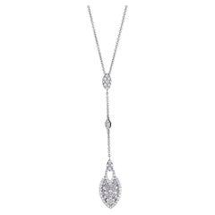 18 karat White Gold 1.00 TCW Pave Diamond Drop Pendant Chain Necklace 18"