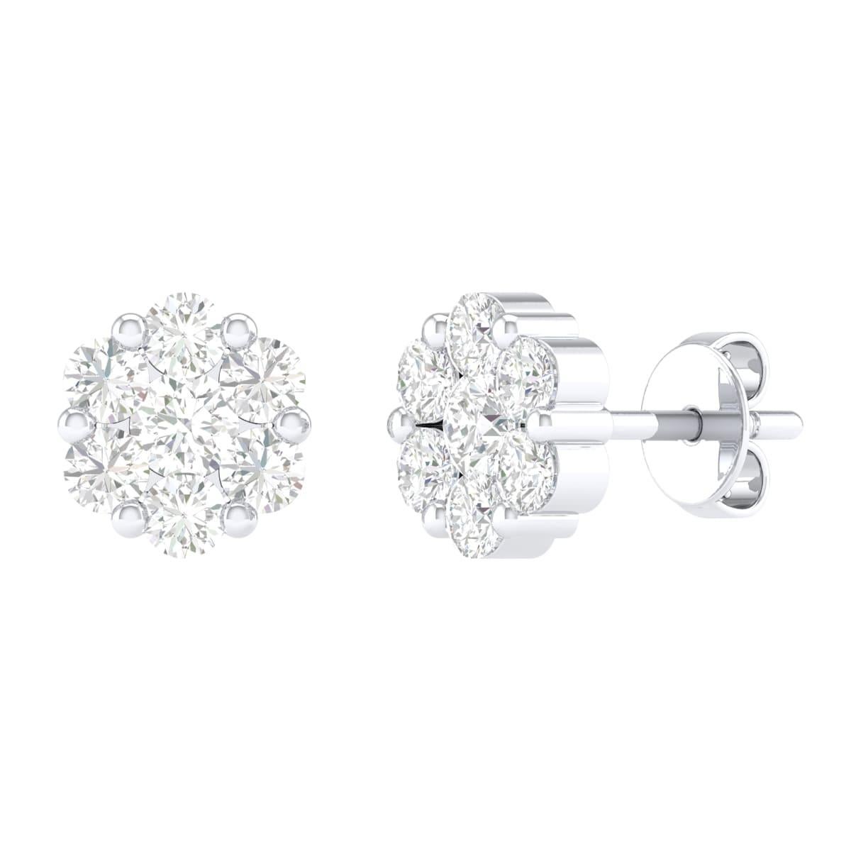 Women's 18 Karat White Gold 1.01 Carat Diamond Flower Stud Earrings For Sale