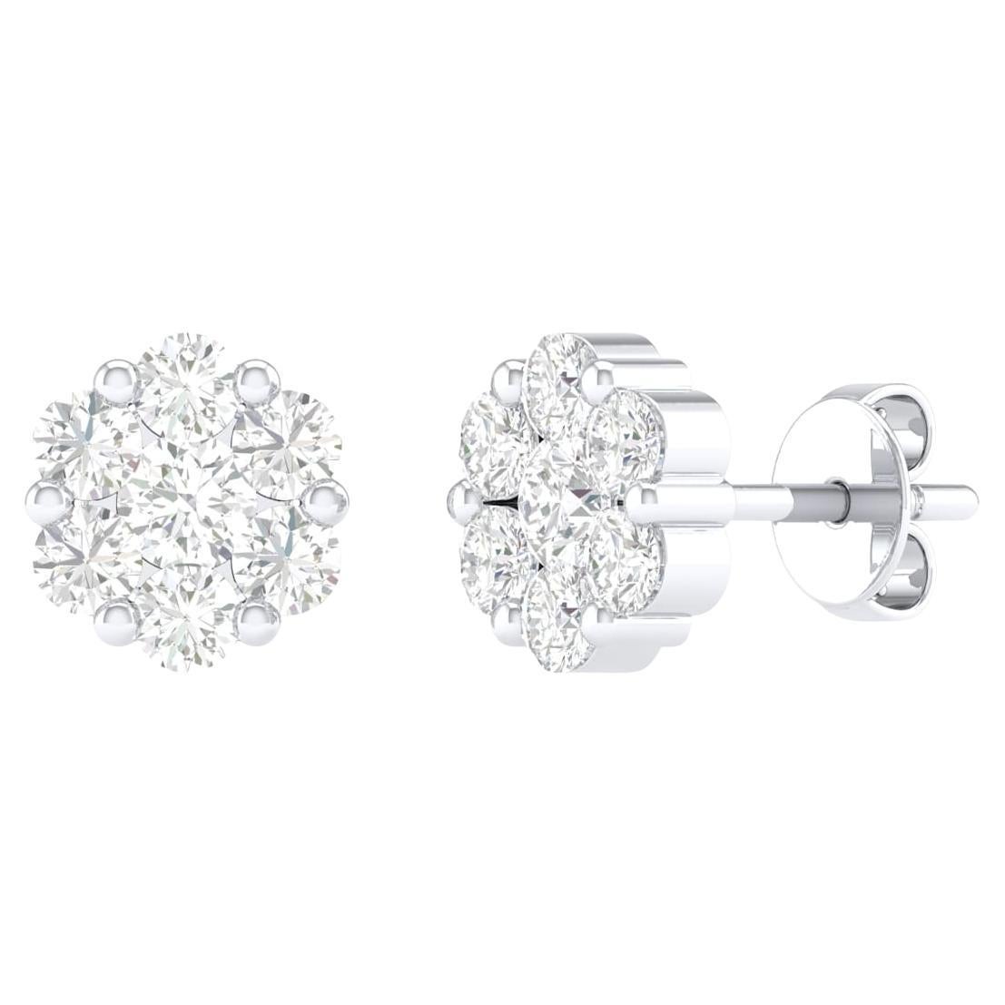 18 Karat White Gold 1.01 Carat Diamond Flower Stud Earrings For Sale