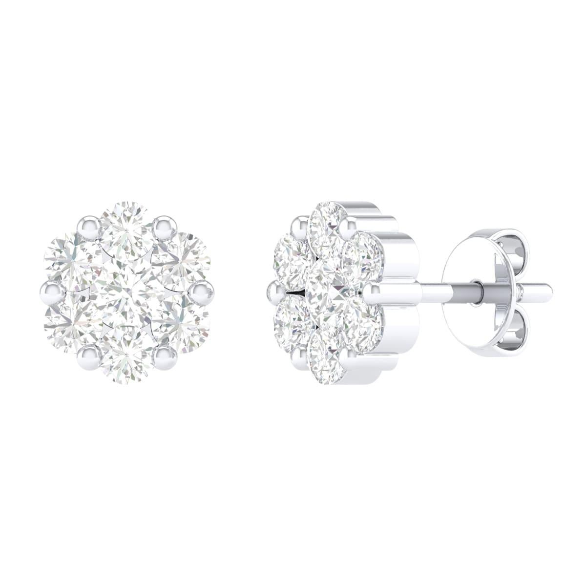 Women's 18 Karat White Gold 1.01 Carat Emerald Flower Stud Earrings For Sale