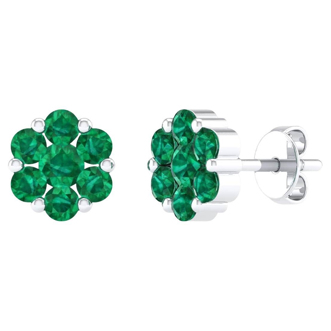 18 Karat White Gold 1.01 Carat Emerald Flower Stud Earrings For Sale