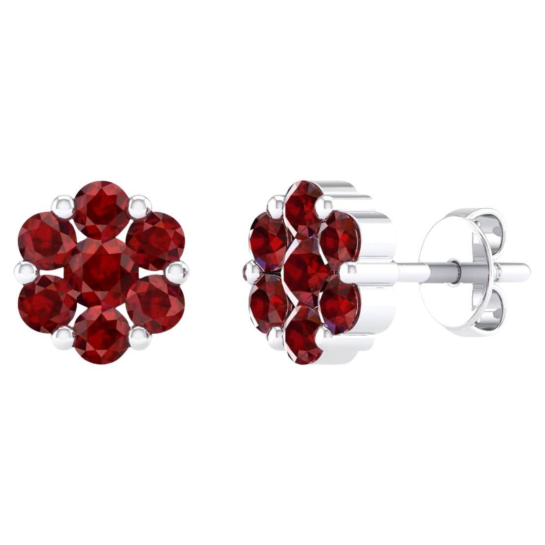 18 Karat White Gold 1.01 Carat Ruby Flower Stud Earrings For Sale