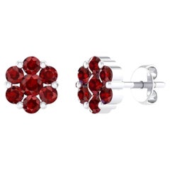 18 Karat White Gold 1.01 Carat Ruby Flower Stud Earrings