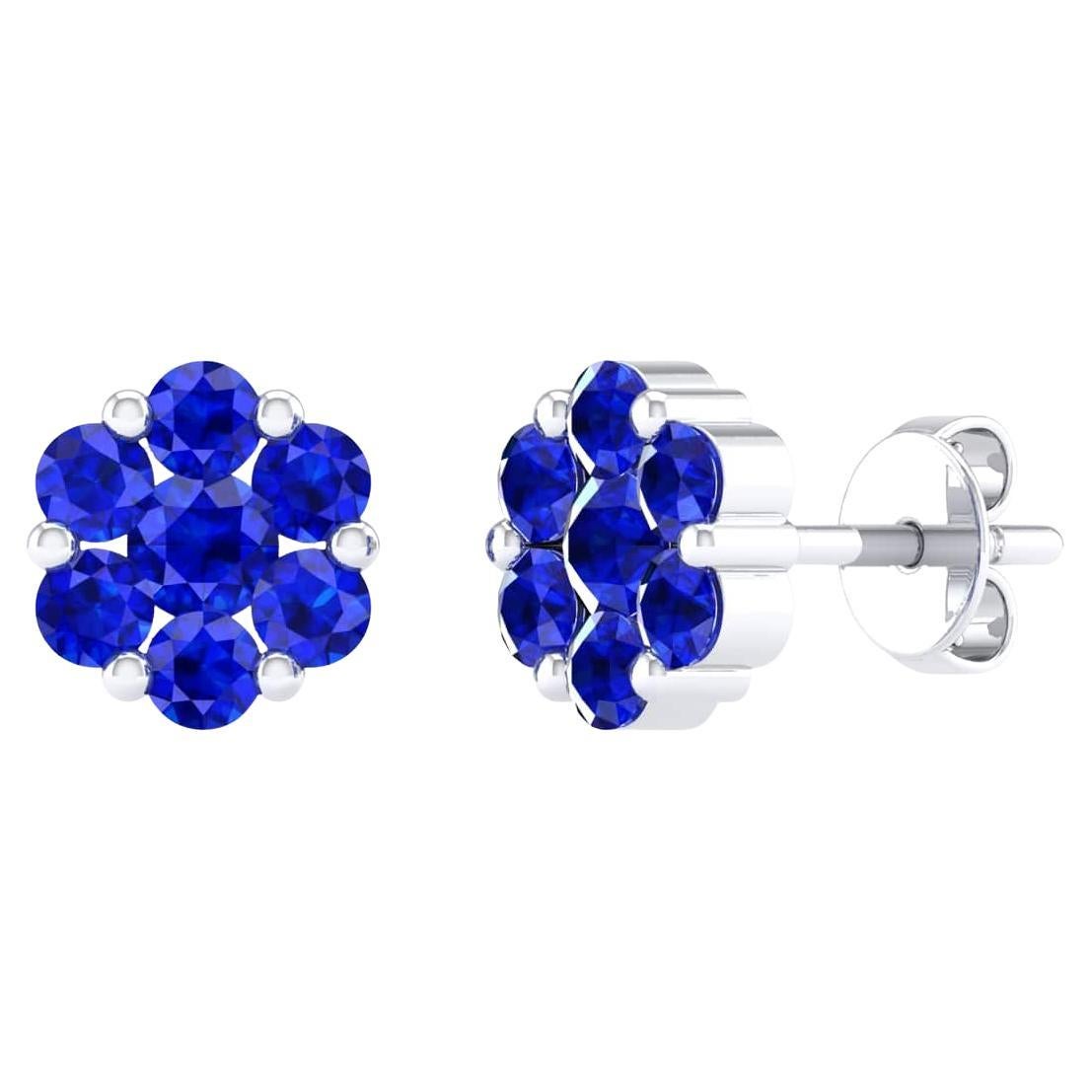 18 Karat White Gold 1.01 Carat Sapphire Flower Stud Earrings For Sale