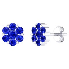 18 Karat White Gold 1.01 Carat Sapphire Flower Stud Earrings