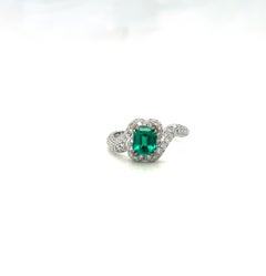 18 Karat White Gold 1.01 Ct Colombian Emerald and 1.01 Ct. Diamond Ring