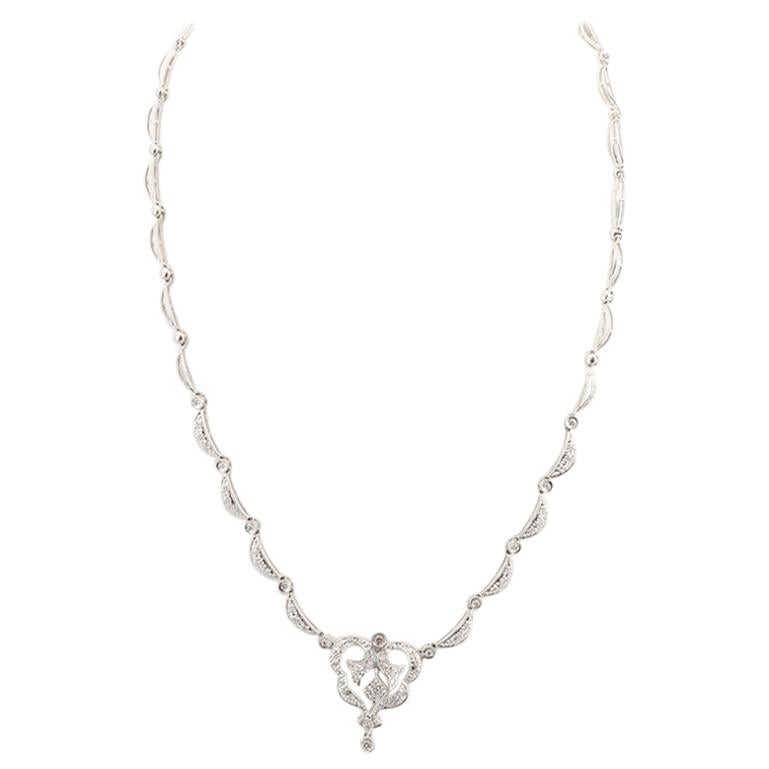 18 Karat White Gold 1.03 Carat Diamond Station Necklace For Sale