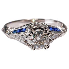 18 Karat White Gold 1.03 Carat Diamond 0.22 Carat Sapphire Engagement Ring