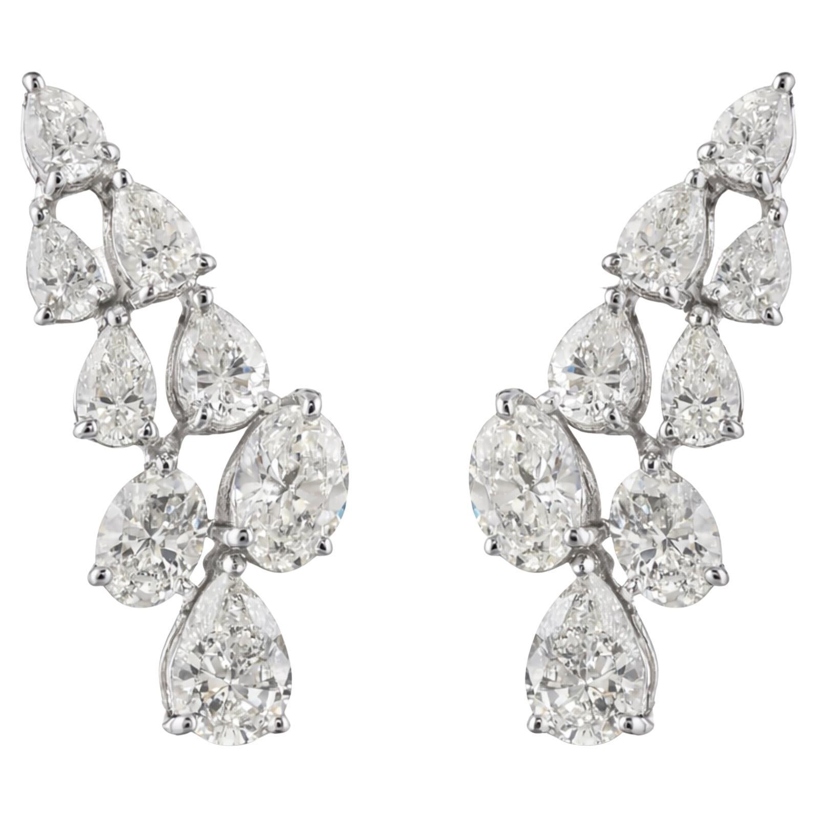 Natural Diamond Cluster Drop Earrings in 18K White Gold 1.99 Carats