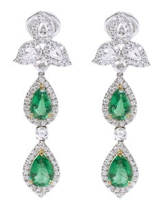 18 Karat White Gold 10.46 Carat Natural Emerald and Diamond Dangle Earrings