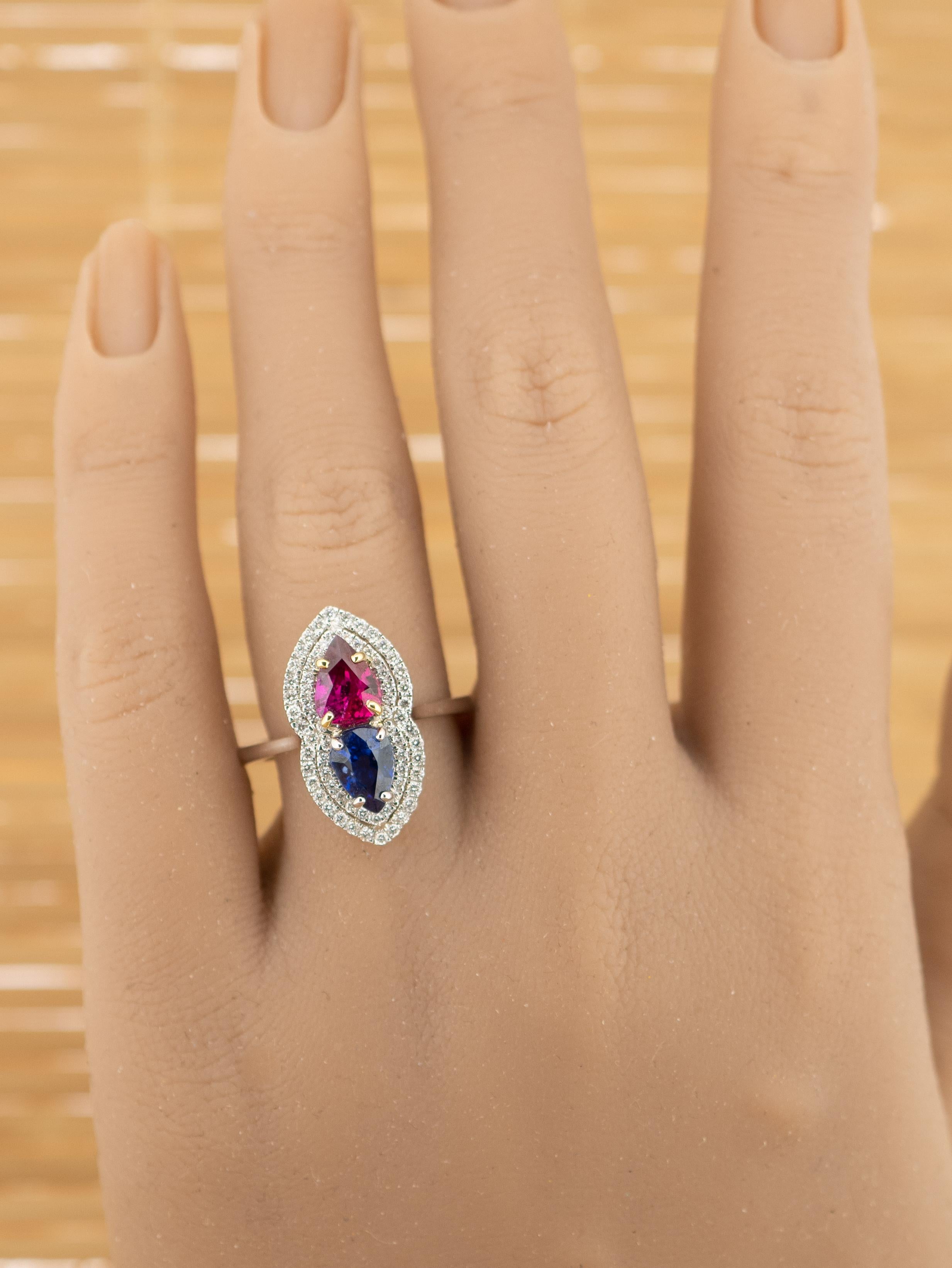 18 Karat GIA Certified 1.05 Carat Ruby No Heat, 1.25ct Sapphire & Diamond Ring For Sale 2
