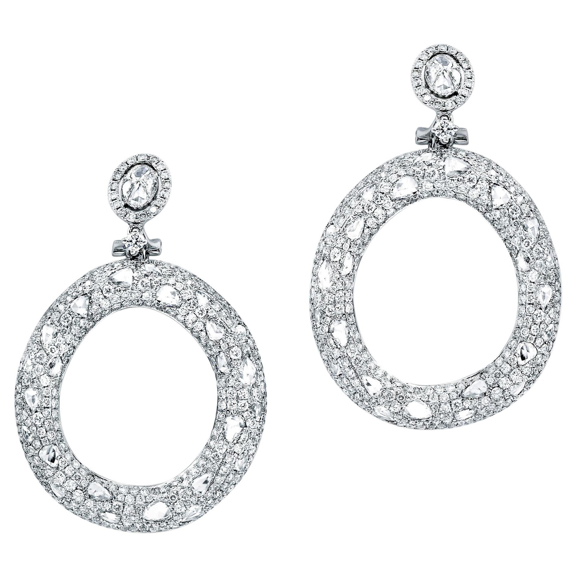 Boucles d'oreilles en or blanc 18 carats avec diamants taille rose de 10,50 carats