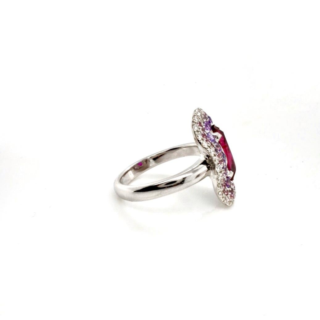 Half Moon Cut 18 Karat White Gold 1.06 Carat Rare Unheated Natural Red Mozambique Ruby Ring For Sale