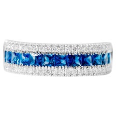 18 Karat Weißgold 1,07 Karat Blauer Saphir und Diamant Ewigkeitsring mit Halbband