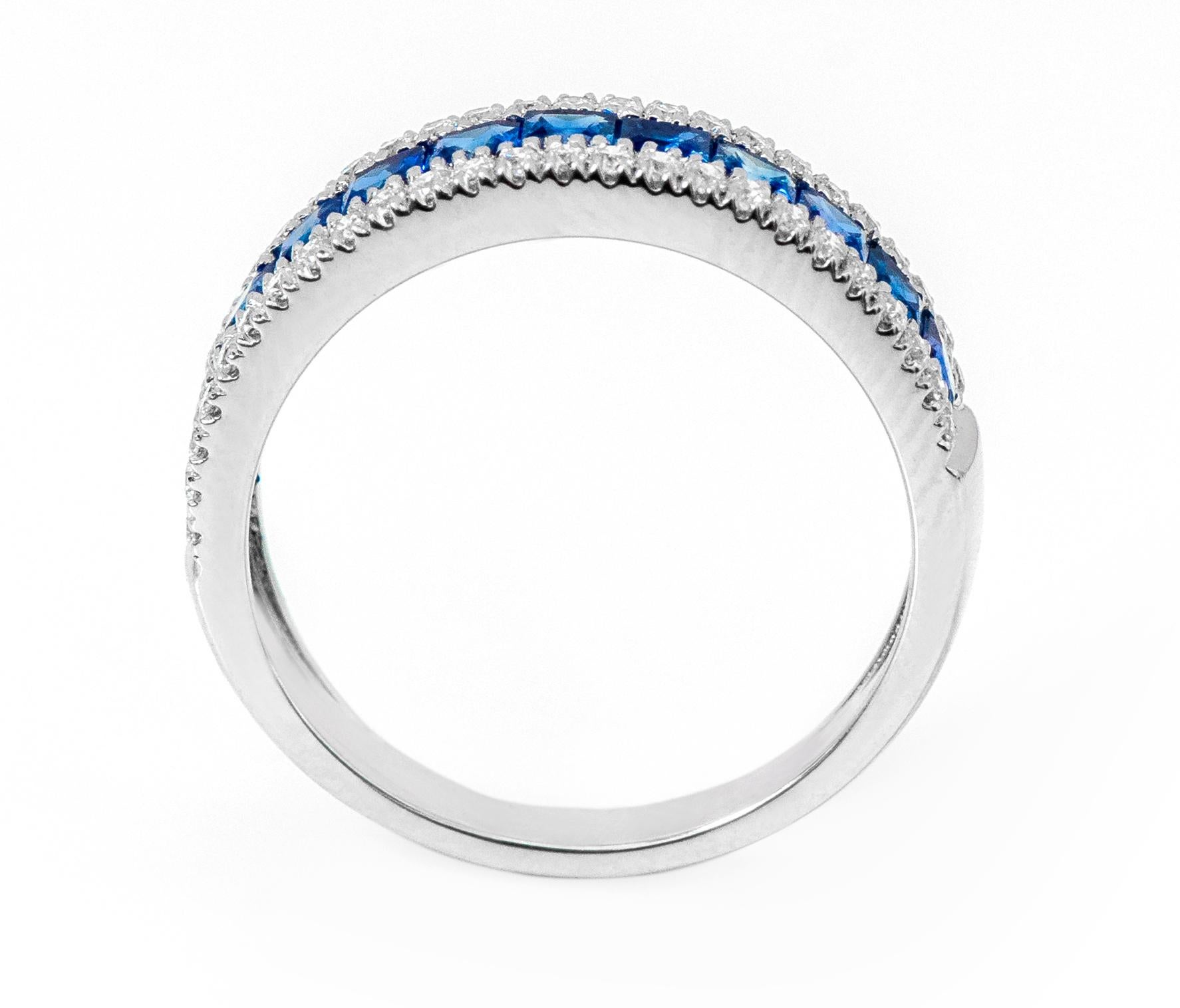 Women's 18 Karat White Gold 1.07 Carat Blue Sapphire and Diamond Eternity Half-Band Ring For Sale