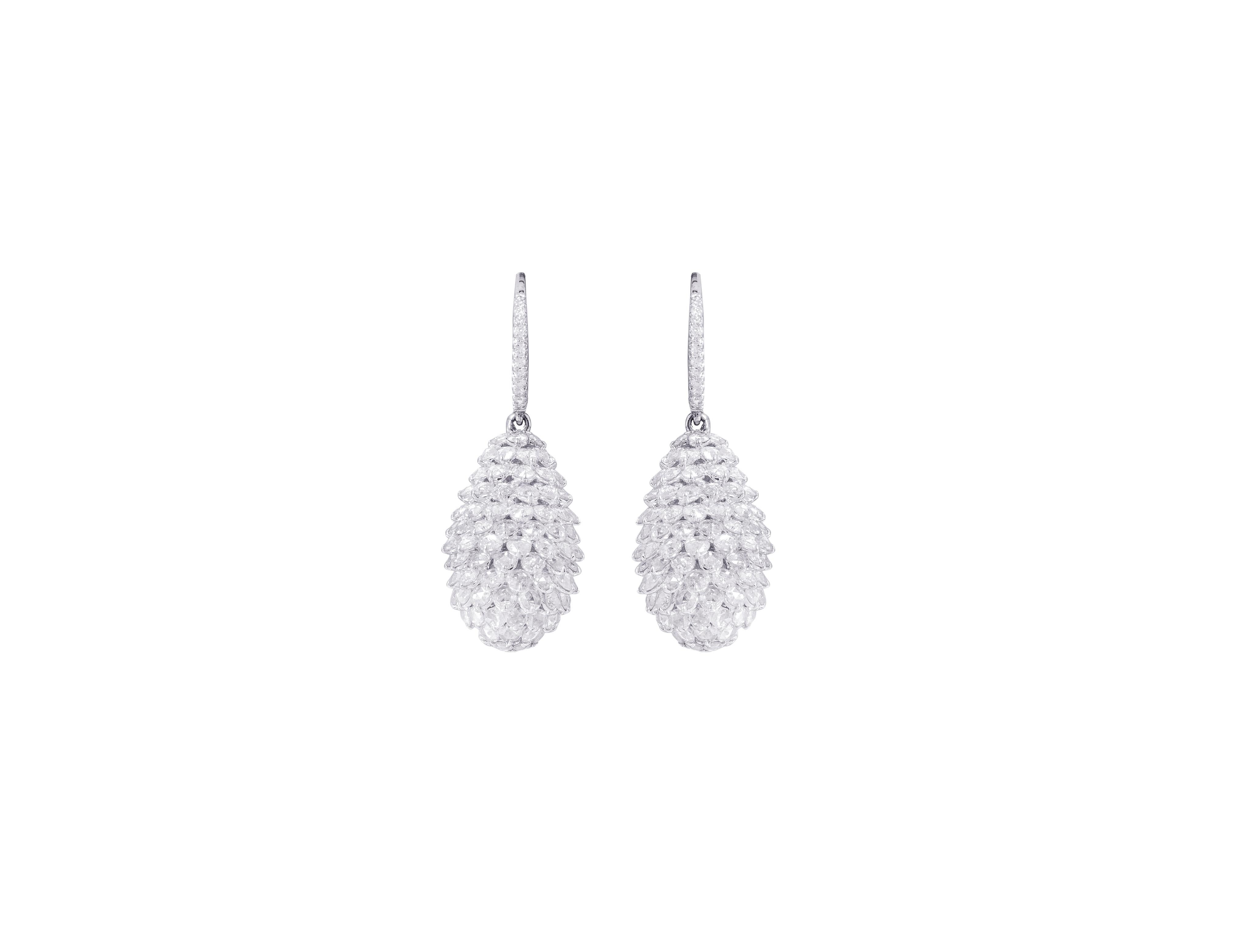 Rose Cut 18 Karat White Gold 10.72 Carat Diamond RoseCut Pineapple Drop Cocktail Earrings For Sale