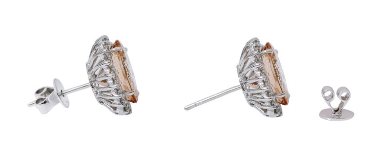 Morganite E Diamante Rotondo Orecchini a Lobo Oro Rosa Borchie