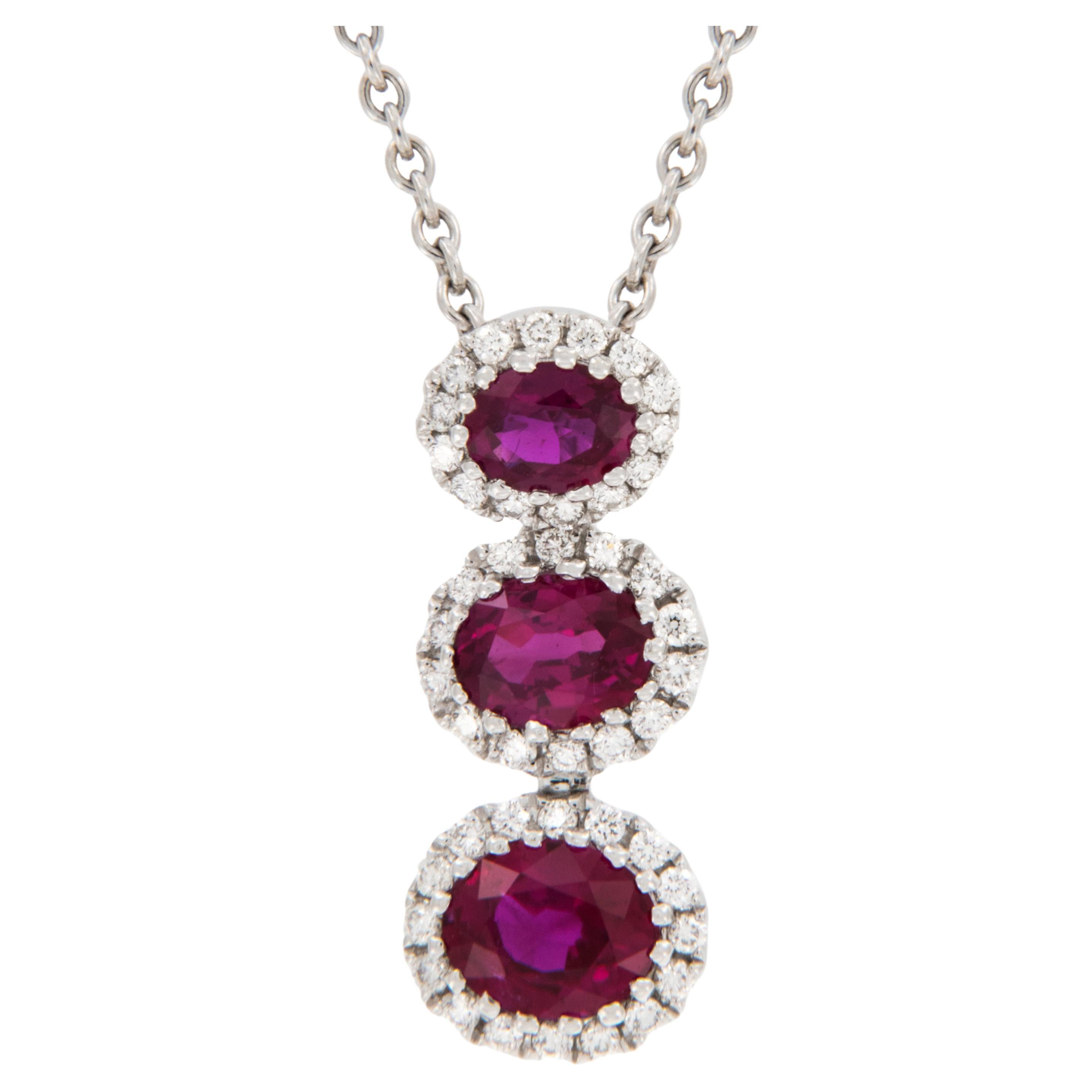 18 Karat White Gold 1.08 Cttw Ruby and Diamond Necklace by Spark Creations