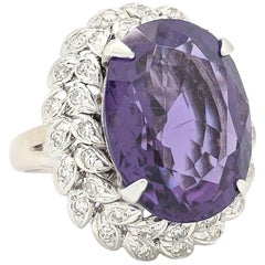 18 Karat White Gold 11 Carat Amethyst and Diamond Cocktail Ring