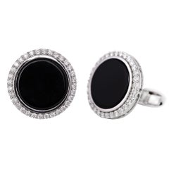 18 Karat White Gold 1.10 Carat Diamond and Black Onyx Cufflinks